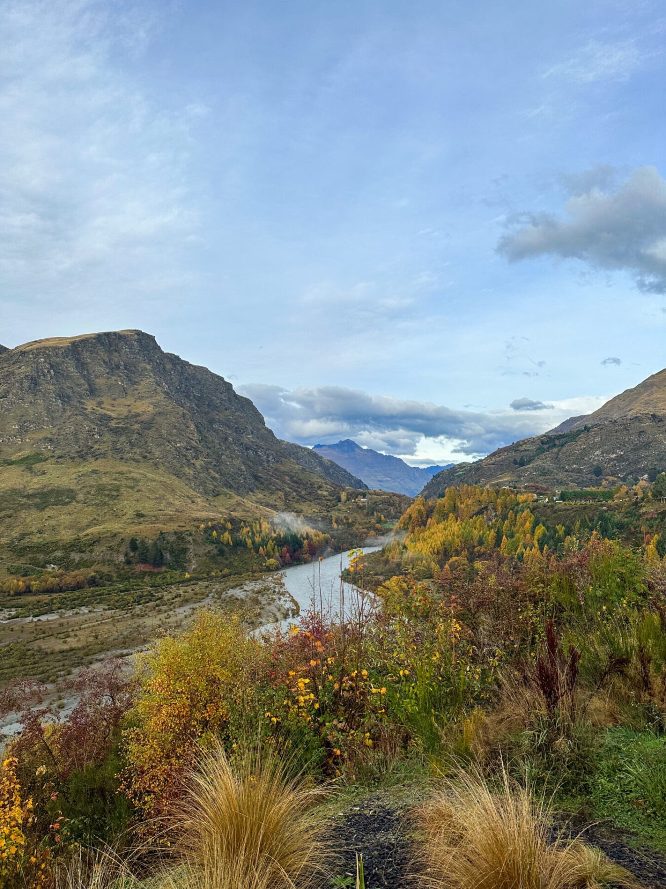 Views of the valley and Shotover River from the Onsen Hot Poosl in Queenstown