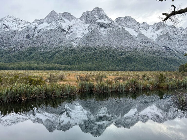 Mirror Lakes is a beautiful place to stop on the way to Milford Sound