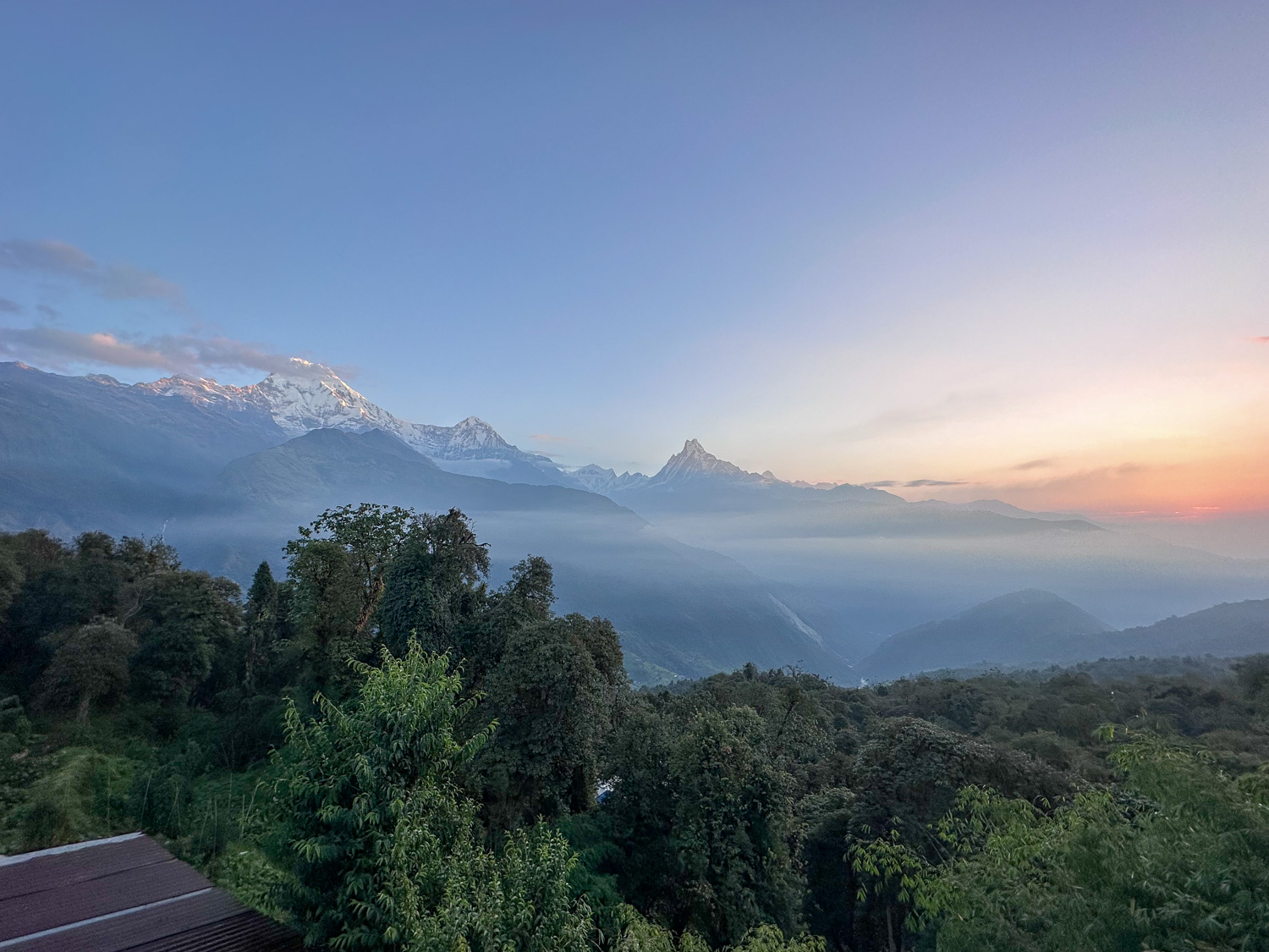 Sunrise over the Himalayas during October