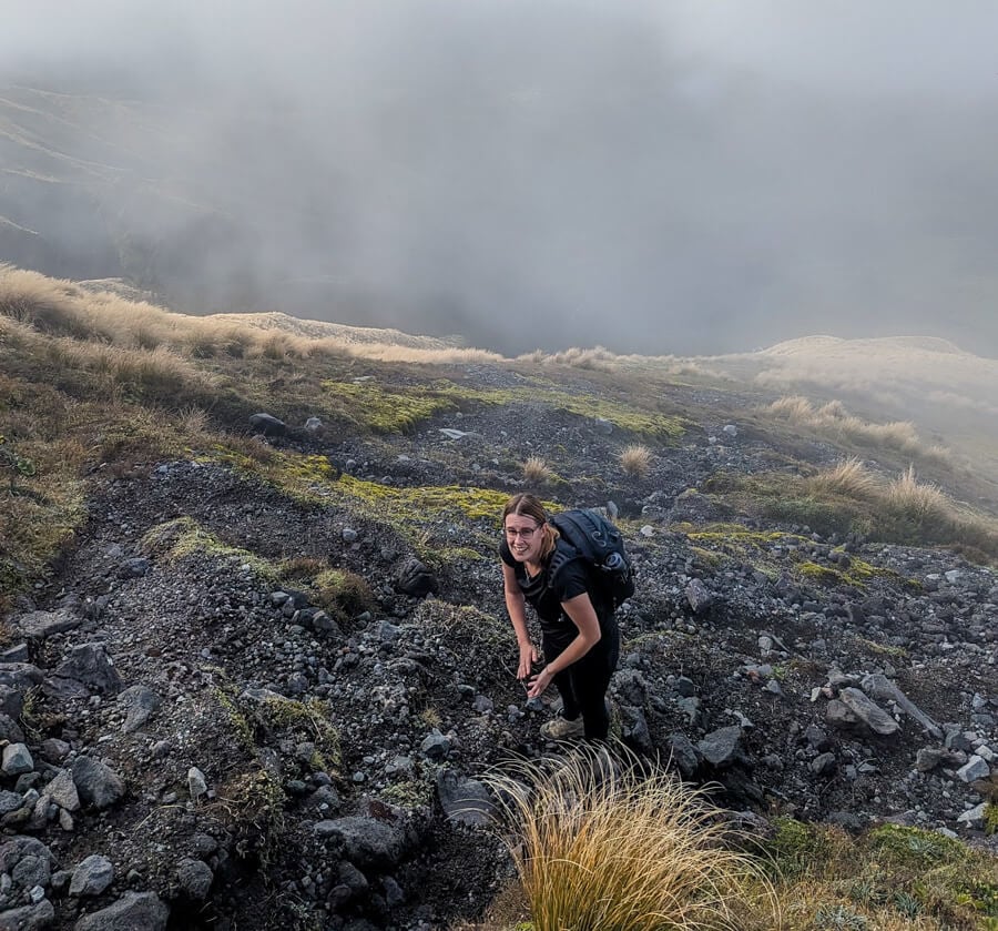 Mount Taranaki: A Guide to Hiking Fanthams Peak 11 Walking through the mist at Fanthams Peak